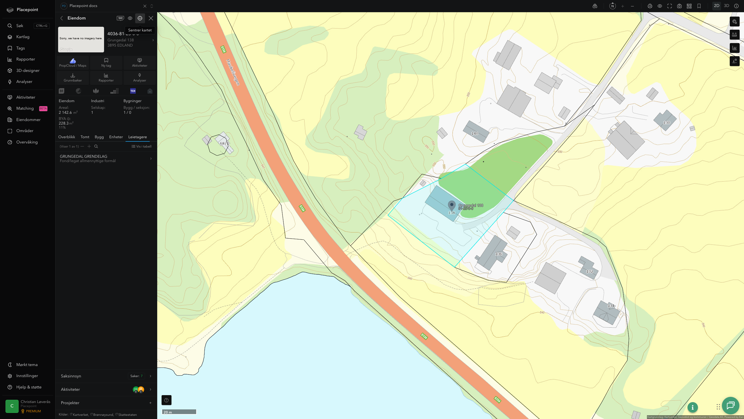 Eiendomspanel for en av Vinje kommunes eiendommer