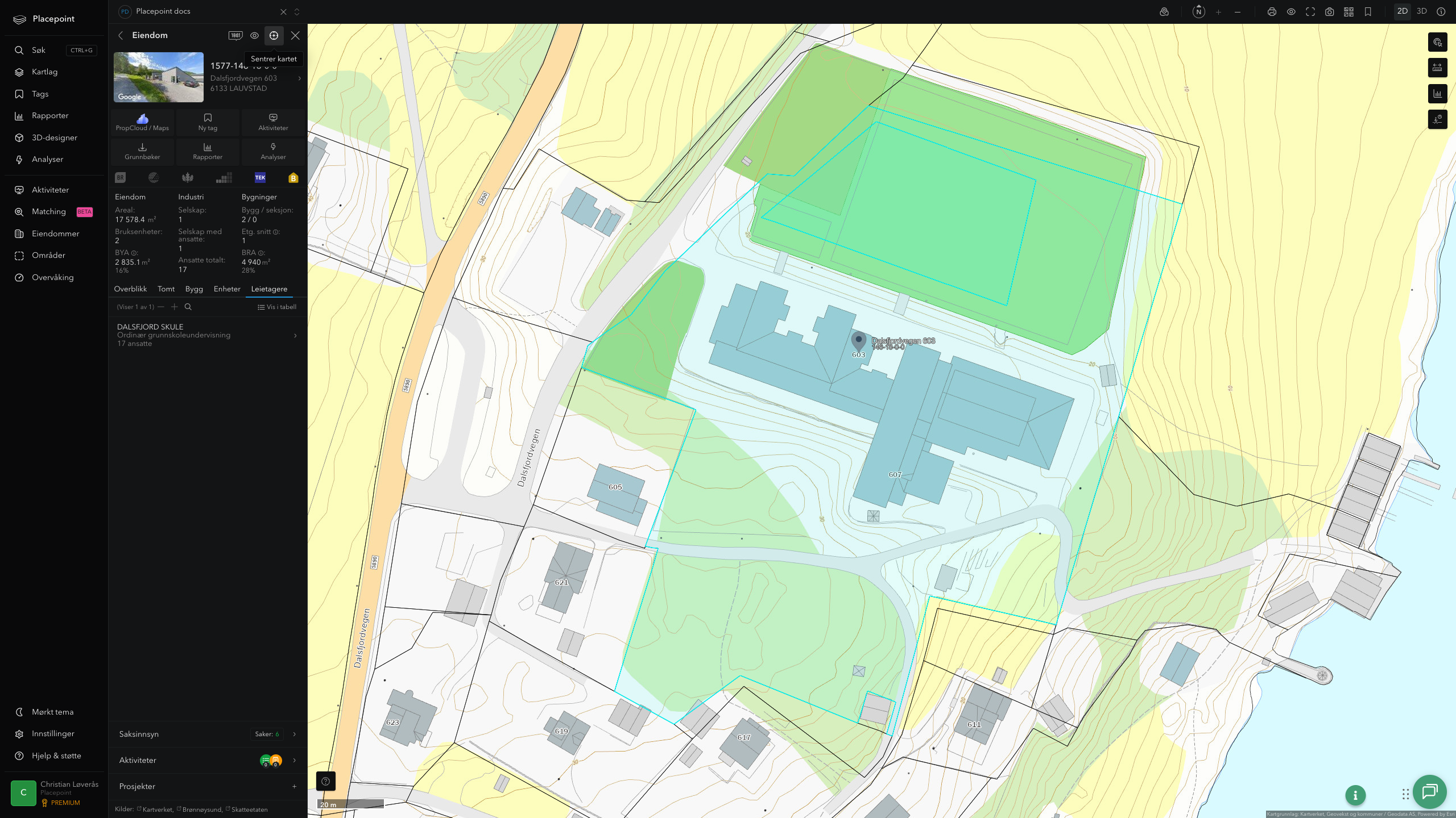 Eiendomspanel for en av Volda kommunes eiendommer